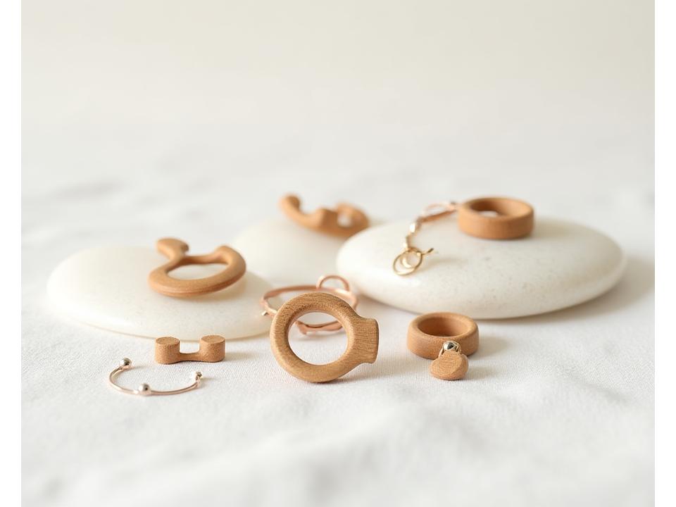 Minimalistische Holzschmuck mit organischen Formen