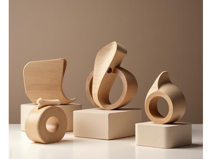 Moderne Holz-Kunstobjekte als Schmuck