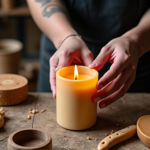 Artisan créant une bougie à la main